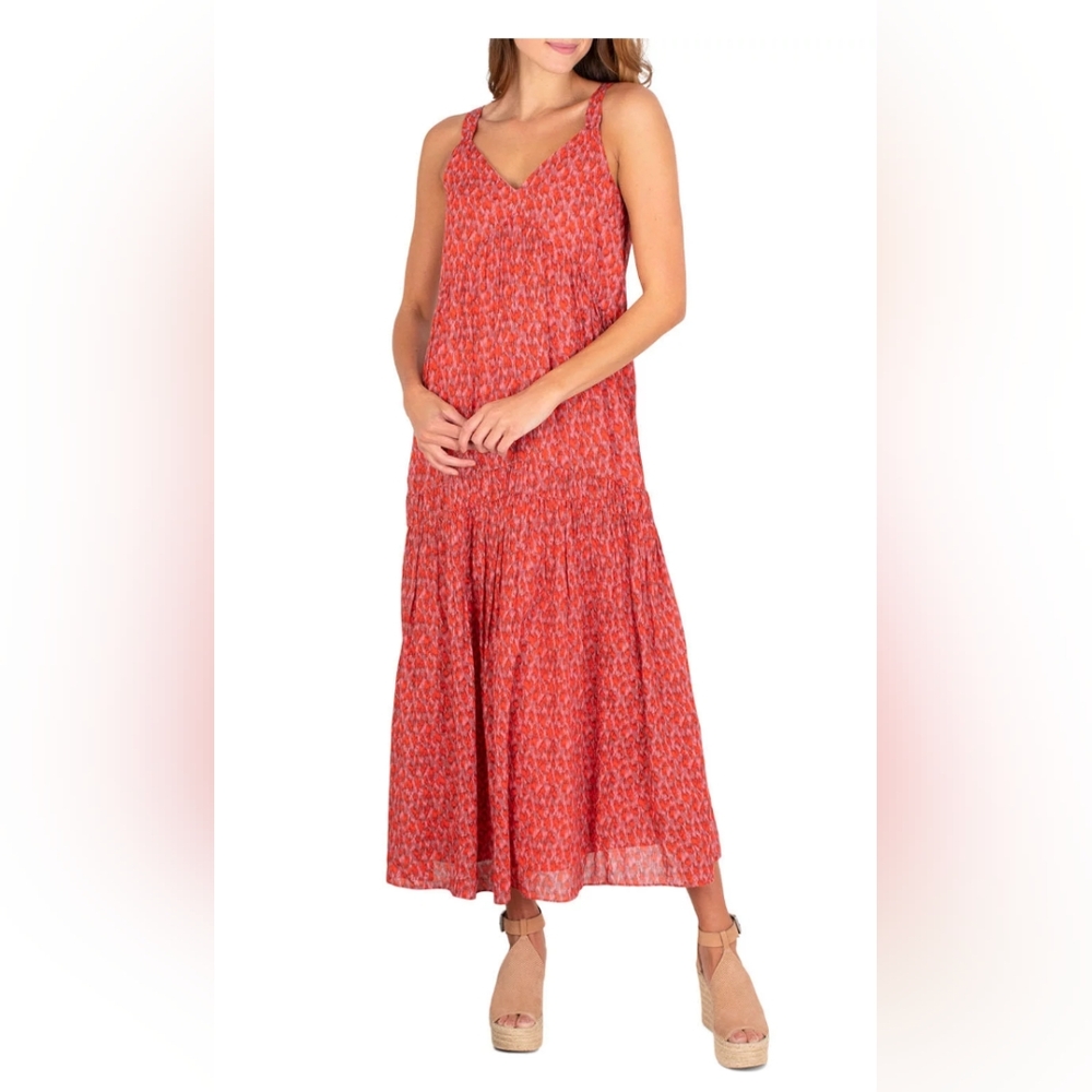 Joie Womens XL Maxi Sun Dress Tiered Sleeveless Lined Bohemian Sundress